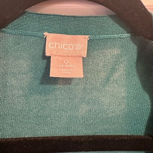 Chico’s Teal Open-Front Women's lightweight sheer cardigan Sweater - Picture 3 of 5